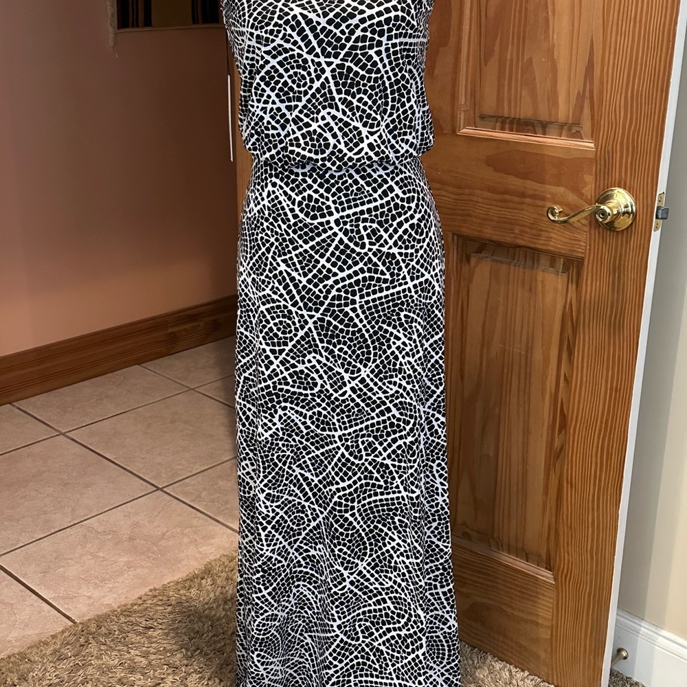 Susana Monaco Black and White Abstract Pattern Maxi Dress